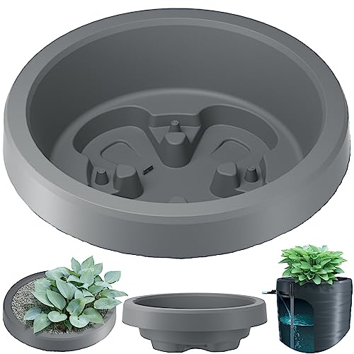 botle Grand pot de fleurs exterieur et jardinière en plastique rond Ø 59,5 cm x H 19,2 cm Couleur gris Herbier rocaille Réservoir d'eau de pluie Couvercle de réservoir d'eau pour un parterre de fleurs