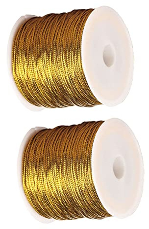 DOITOOL 2roll Gold Rope Elastic Cord Stretchy String for Christmas Tree Ornaments Wrapping