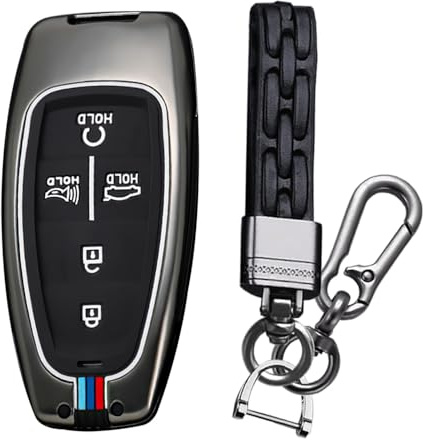 KUNIO Autoschlüssel Hülle Passt für Hyundai Tucson NX4 Ioniq 5 Santa Fe Nexo 2021 2022 2023 Schlüsselhülle Schutzhülle Metallgehäuse Schlüsselcover Schlüsselanhänger 5 Tasten Schwarz