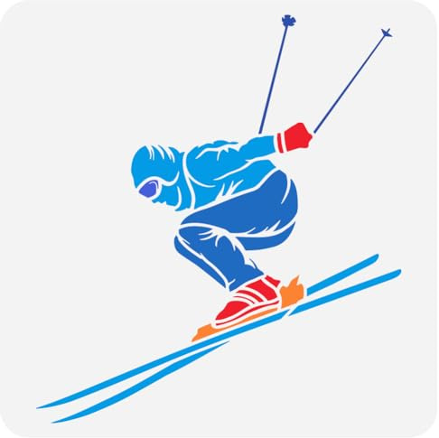 FINGERINSPIRE Parallelski Malschablone 30x30 cm Wiederverwendbare Skisport Vorlage Skisportler Schablone Sportthema Schablone Zum Malen Auf Holzwänden Stoffmöbeln