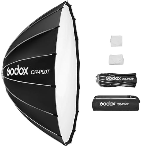 Godox QR-P90T 90 cm/35,4 Zoll parabolische Tiefe Softbox, Schnellverschluss, Faltbare Softbox mit Standard-Bowens-Halterung und Diffusoren für Blitzgerät Speedlite Dauerlicht Fotografie Porträt