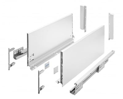 MS Beschläge Stahl Schubkastensystem Weiß Schubladen-Set Schubladensystem 40kg Traglast Unterflurführung Vollauszug Soft Close Schubladenauszug (Länge: 600mm, Höhe: 200mm)
