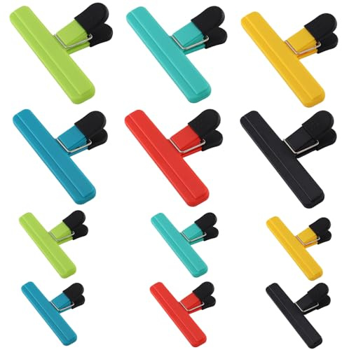 TOKSEO 12 Stück Verschlussclips, 2 Größe Farbe Clips für Tüten Verschlussklammern, 6 Farben Verschlussclips für Beutel,Frisch Halten