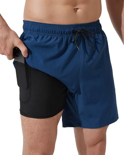 Arcweg Bañador para Hombre con Forro de Compresión 2 en 1 de Secado Rápido con Forro Corto Elástico para la Playa con Bolsillos con Cremallera