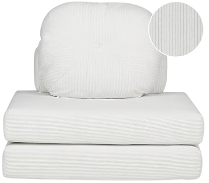 Beliani Bodensofa aus Cord weiß 1-Sitzer mit Kissen Schlaffunktion ausklappbar Olden