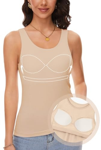 ANYFITTING Débardeurs pour Femmes avec Soutien-Gorge Intégré Débardeur de Yoga sans Manches à Col Rond Haut de Soutien-Gorge Rembourrées de Base d'été 0350 Couleur XL