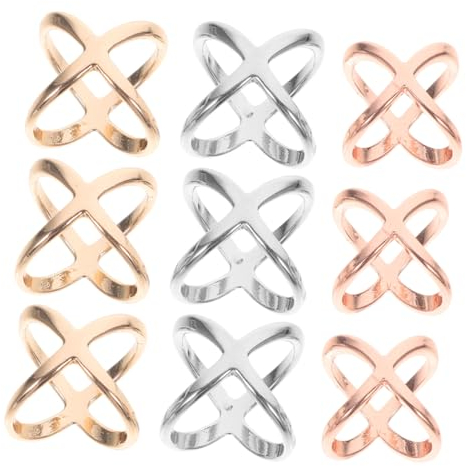 NUOBESTY 9stücke Teiliges Metall-silk Scarfs Clips Für Damen Mittelgroße Glänzende Schalringe Roségold Einzigartigem Kreuzdesign Für Hochzeiten Und Partys