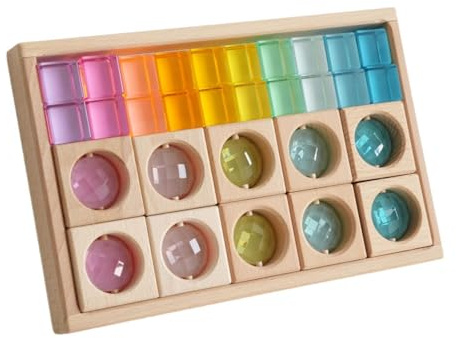 Ronyme Stapelspiel Regenbogen Acryl Edelsteinwürfel, Regenbogen-GEM-Würfel Bausteine, Glatt Stapelspiel Würfelblöcke Bausteine-Set für Kinder,Doppelte
