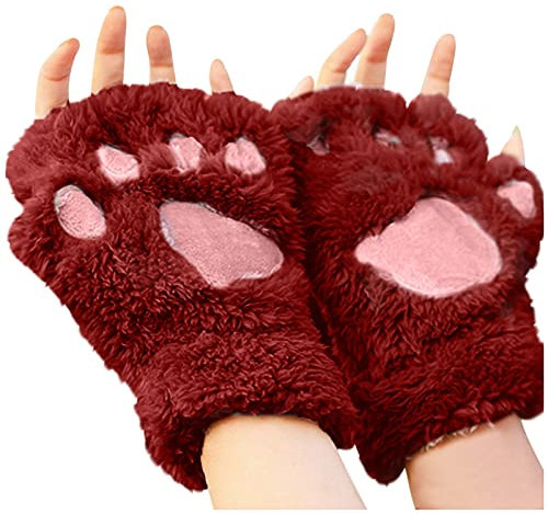 Vhersily 1 Paar Kinderhandschuhe in Katzenpfotenform, Winterhandschuhe für Mädchen, Plüschhandschuhe, fingerlose Handschuhe, winddicht, dicke warme Handschuhe für Katzen (Weiß), Weiß, Einheitsgröße,
