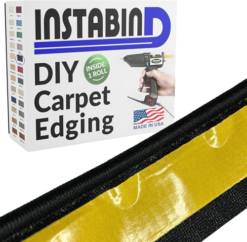 Instabind 54 ft Roll Premium Carpet Edge Binding – Regular Style Carpet Edge Trim for Do-It-Yourself Rug Edging- with Durable Hold & Easy Finishing for Rug Edges - USA Made Flooring Products, Black
