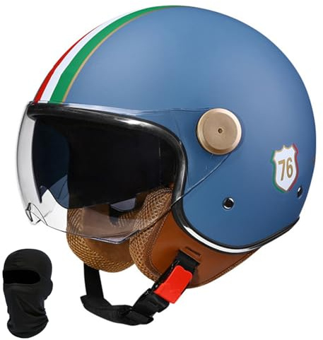 Beyswage 3/4 Rollerhelm Retro Motorrad Helm Jethelm Mit Doppelbrille Komfortfutter Chopper Helm Mit ECE Zulassung Motorradhelm Halbschale Für Erwachsener Herren Damen Vintage Motorradhelm