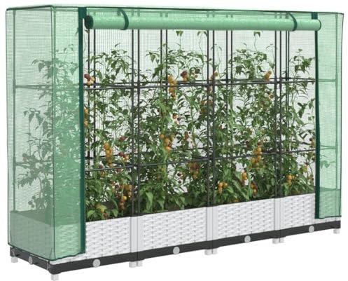 Xichuzi Hochbeet mit Gewächshaus-Aufsatz Rattan-Optik 160x40x123 cm, Palettenrahmen, Hochteich, Gemüsebeet, Kräuterregal Balkon, Blumenbeet, Kräuterspirale, Tomatenbeet, Pflanzhochbeet - 4015840