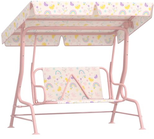 AIYAPLAY Kids Garden Swing Seat Child's Outdoor Swing Chair 2 Seater Pink