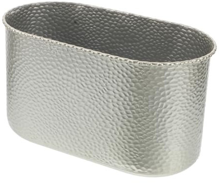 Cabilock Grosse Jardinière en Fer Argenté Ovale Large Ouverture, Texture Martelée, Décorative pour Fleurs et Orchidées, Mariage et Pendaison de Crémaillère