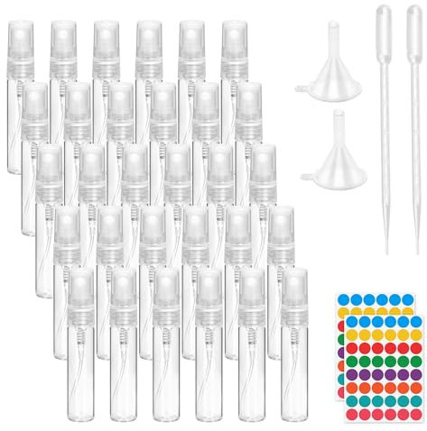 YKUKIZEE 30 PCS 5 ML Mini Glass Perfume Atomizer Bottle, Clear Empty Refillable Perfume Bottles, Portable Mini Empty Spray Atomiser Bottle Fine Mist for Essential Oil Fragrance Travel