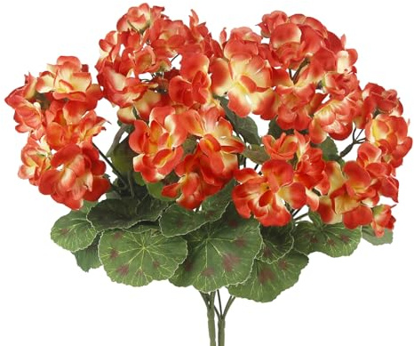 CISDUEO 2 flores artificiales de geranio para exteriores, geranios de seda, flores de geranio naranja para exteriores, flores artificiales para decoración de interiores, jardín, patio, tumba