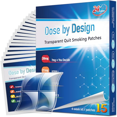 Nicotine Patches to Quit Smoking – Step 1 to Step 3 Flexible Nicotine Patch (4×7mg = 28mg) – Transparent Stop Smoking Aid – Discreet, Breathable Patches – 15 Count