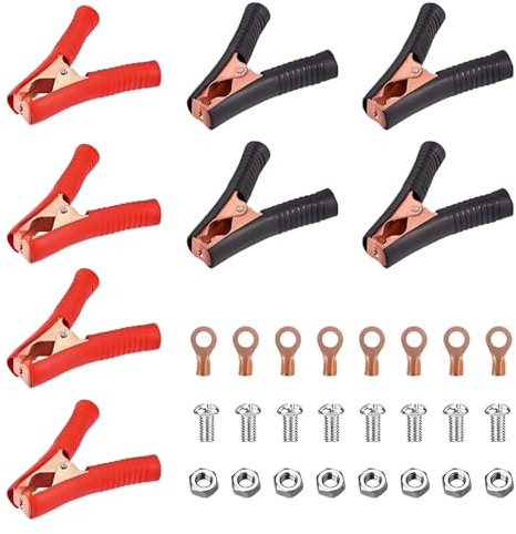 4 Pack 100A Jump Lead Clamps, Crocodile Clips, Heavy Duty Battery Clamps, Pure Copper Alligator Clips, 90mm Length for Auto, Truck, Voltage Testing, High Performance Power Transfer, Red + Black