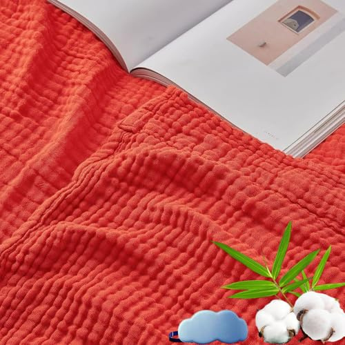NNBWLMAEE Montivo Musselin Decke, Sanfte Musselindecke Sommer, 100% Aus Natur Baumwolle, Weiche & Atmungsaktive Musselin-Decke für Erwachsene, Kinder, Perfekt für Bett, Sofa (Rot, Normal(130x150))