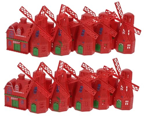FRCOLOR 10pcs Vintage Dutch Windmill Miniature House Ornaments Flexible Plastic Decor for Fairy Gardens Micro Landscapes Unique Collector Delight