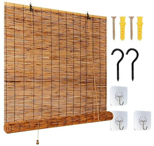 Natur Bambus Rollo für Aussenbereich Balkon Wetterfest Bambusrollo Ohne Bohren Schilfvorhänge Bambus Jalousien 60 70 80 90 100 110 120 140 160 180 200 cm Breite Sonnenschutz Sichtschutz Rollo