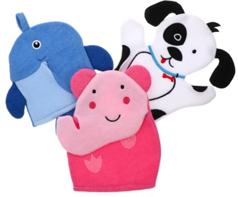 TOGEVAL Moufles de Bain Exfoliants Forme Cartoon en Coton Composite Plusieurs styles 3 Pièces Nettoyage et Prise en Main Confortable pour Garçon et Filles pour Tout-petit