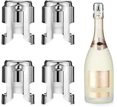 4 Stück Champagner-Stopper, Weinflaschenverschluss, abschließbar, auslaufsicher, wiederverwendbar, kompatibel mit Wein-, Champagner-, Bier- und Sektflaschen