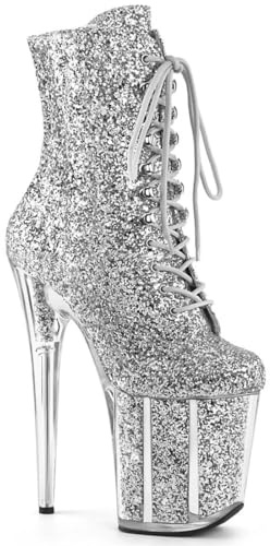 OTMYIGO Botines de Pole Dance para Mujer, Botas de Plataforma con Cordones de 20 cm, Zapatos de Vestir de tacón Alto para Fiestas en Discotecas,Plata,37 EU