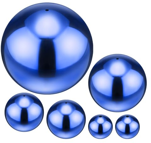 M METERXITY 6-Pack Gazing Globes 5,3,2,1 inch 201 Stainless Steel | Ruby Blue, Hollow Mirror Reflective, Floating Ball, for Garden Pond Home Yard Outdoor Decoration
