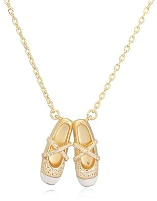 IMINI Dainty CZ Ballet Slipper Necklace for Women - 14k Gold Plated Crystal Enamel Ballerina Shoes Pendant, Adjustable Choker Chain 40+5cm, Dance Lover Fashion Jewellery