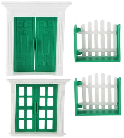 Veemoon Puerta y Ventana de Plástico en Verde y Color Claro, 2 Cercas Verdes y Claras, Accesorios para Modelos de Construcción y Manualidades
