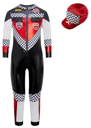 Lito Angels Disfraz de Piloto de Carreras para Niños, Mono Infantil de Motorsport con Gorra, Ideal para Carnaval, Colegio, Cumpleaños y Halloween, Edad 5–6 años Talla 116