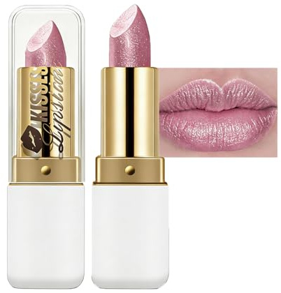 Diamond Glitter Lipstick,Light Pink Shimmer Matte Metallic Lipstick, Long Lasting Waterproof Shiny Lip Gloss, Silky Smooth Full-Coverage Pearlescent Lipsticks,Non-Stick Cup