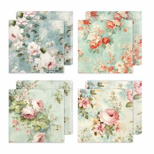 Wusejosapi 40 Servilletas de Papel, Servilletas Florales, Servilletas Vintage, 33x33 cm con 4 Motivos para Cumpleaños, Fiestas, Bodas, Picnics y Celebraciones