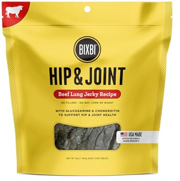 BIXBI Hip & Joint Support Beef Liver Jerky Dog Treats, 12 oz - USA Made Grain Free Dog Treats - Glucosamine, Chondroitin for Dogs - High in Protein, Antioxidant Rich, Whole Food Nutrition, No Fillers