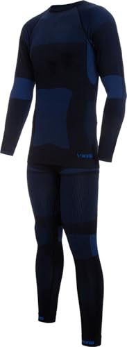 Viking Dante Herren Set Funktionsunterwäsche Nahtlostechnologie Thermoaktiv Atmungsaktiv Skiunterwäsche - Ski - Snowboard - Langlauf (blau, M)