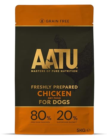 AATU Torrfoder för hundar, 80/20 torrfoder för hundar med kycklingkött, hundmat, spannmålsfritt med högt proteininnehåll, naturlig djurmat för vuxna hundar av alla raser, 5 kg