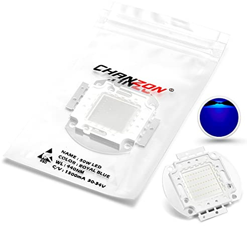 CHANZON LED Chip 50W Royal Blue Plant Grow Light (440nm-450nm/1500mA/DC 30V-34V/50 Watt) Componentes de diodo emisor SMD COB Cuenta de 50 W para lámparas de cultivo de acuario hidropónico DIY | (1500 mA / CC 30 V - 34 V / 50 W) SMD COB emisor de diodo para lámparas de cultivo de acuario hidropónico
