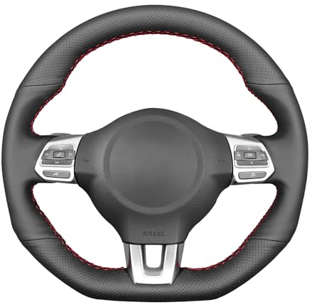 MEWANT Lenkradbezug Für Golf 6 (VI) GTI 2009-2014 / Polo GTI 2014 / Polo (R-Line) 2014 / Scirocco 2009-2014 / CC (R-Line) 2014-2018 / Handstiche Lenkradhülle