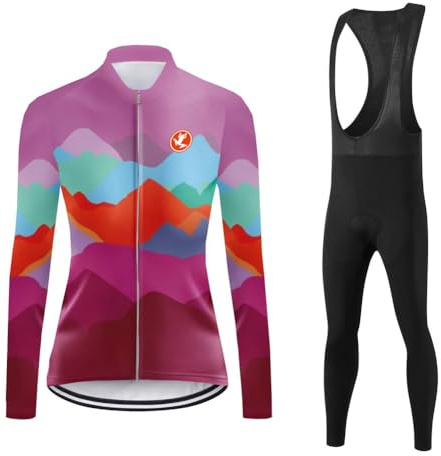 UGLY FROG Damen Fahrradbekleidung Langarm Radtrikot Set Outdoor Radsport Gemütlich Radkleidung Trikot Jersey + Lange Radlerhose im Winter