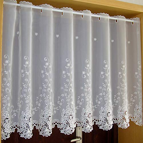 HeichkelL Scheibengardine Voile Kurzstore Hohl Stickerei Vorhang Durchstangenzug Gardine Küche Tür Korridor Gardine Creme 1 Stück HöhexBreite 90x150cm