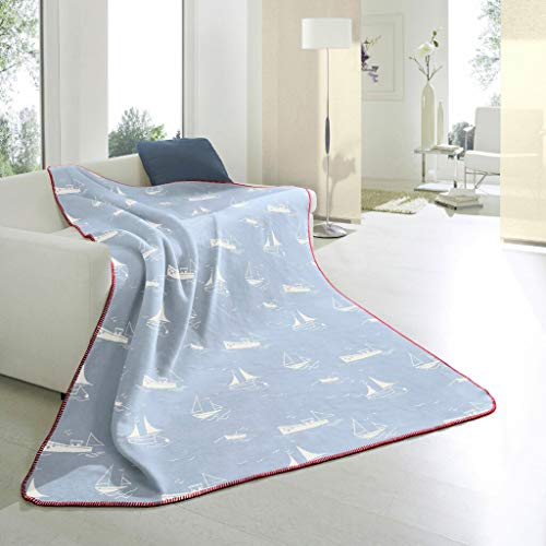 biederlack Decke Top Cott Trend AHOI 150 x 200 cm blau gestreift Baumwollmischung