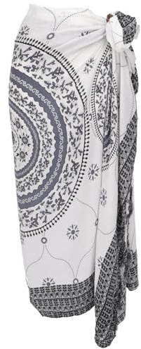GURU SHOP Bali Sarong, Wandbehang, Wickelrock, Sarongkleid Mandala - Grau/weiß, Herren/Damen, 160x110 cm