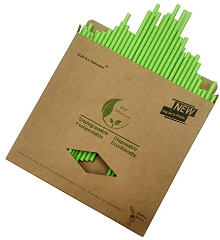 Green Paper Drinking Straws 7.75 inch, 100 Pack Disposable Solid Green Straws, Recyclable Eco Straw for DIY Crafts Christmas Party Suppliers, Cocktail, Juice, Coffee