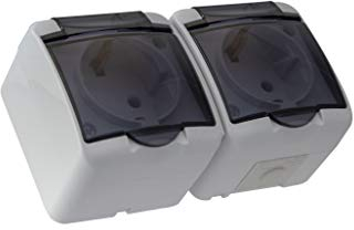 2-fach Aufputz Schuko Feuchtraum Steckdose IP54 mit Abdeckung Rauch Glas (2-fach)