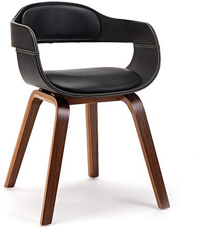 Mingone Esszimmerstühle Holz Schwarz | Modern Küchenstühle, Nussbaum Bequemer Leder, Sessel Wohnzimmerstühle, Sessel mit Kissen