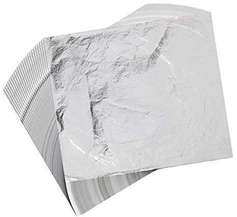 100 Hojas Gold Leaf de Plata 16 por 16 cm para Artesanía de Dorado, Proyectos de Artes, Decoración de Muebles - Pan de Oro de Imitación