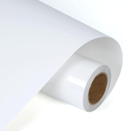 10 Ft Värmeöverföring Vinylfolie Rulle 30,5×305cm Självhäftande Permanent Vinyl HTV Termoadhesiv Textilvinyl för Cricut, Silhouette Cameo, Scrapbooking,t-shirt, hatt, kläder, andra tyger(Vit)