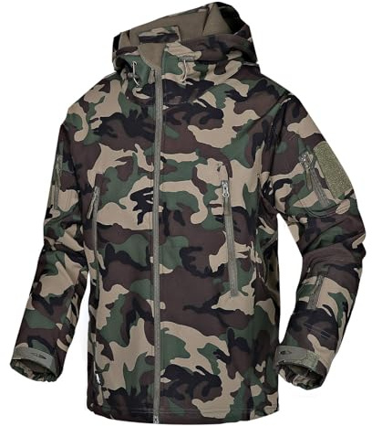 Wisdom Wolf Hommes Vestes Militaire Tactique impermeable Softshell Hiver Outdoor Sport Zippé Capuche,XXL,Camouflage-vert