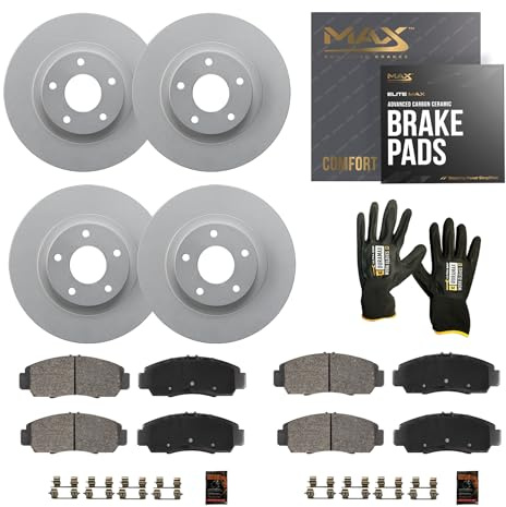 Max Advanced Brakes Front & Rear Brake Kit Compatible With 2019 Chevy Silverado 1500 Excl. Electronic Parking Brake Replacement Geomet Coated OE Disc Brake Rotors and Ceramic Brake Pads